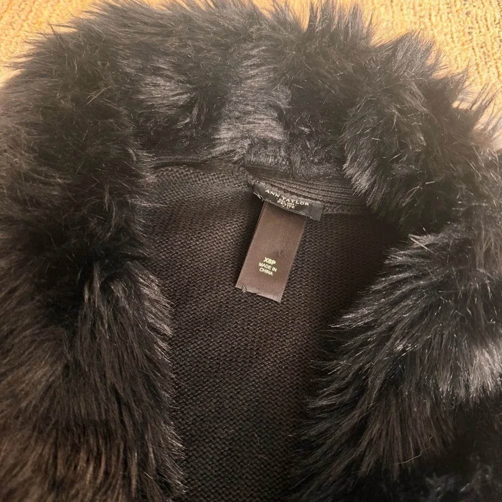 90s Y2K Faux Fur Collar Cardigan Sweater black XS Womens